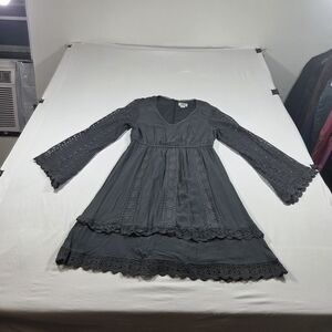 Ariat Charcoal Lace Accent Mini Dress Western Rodeo Ruffled Hem Long Sleeve